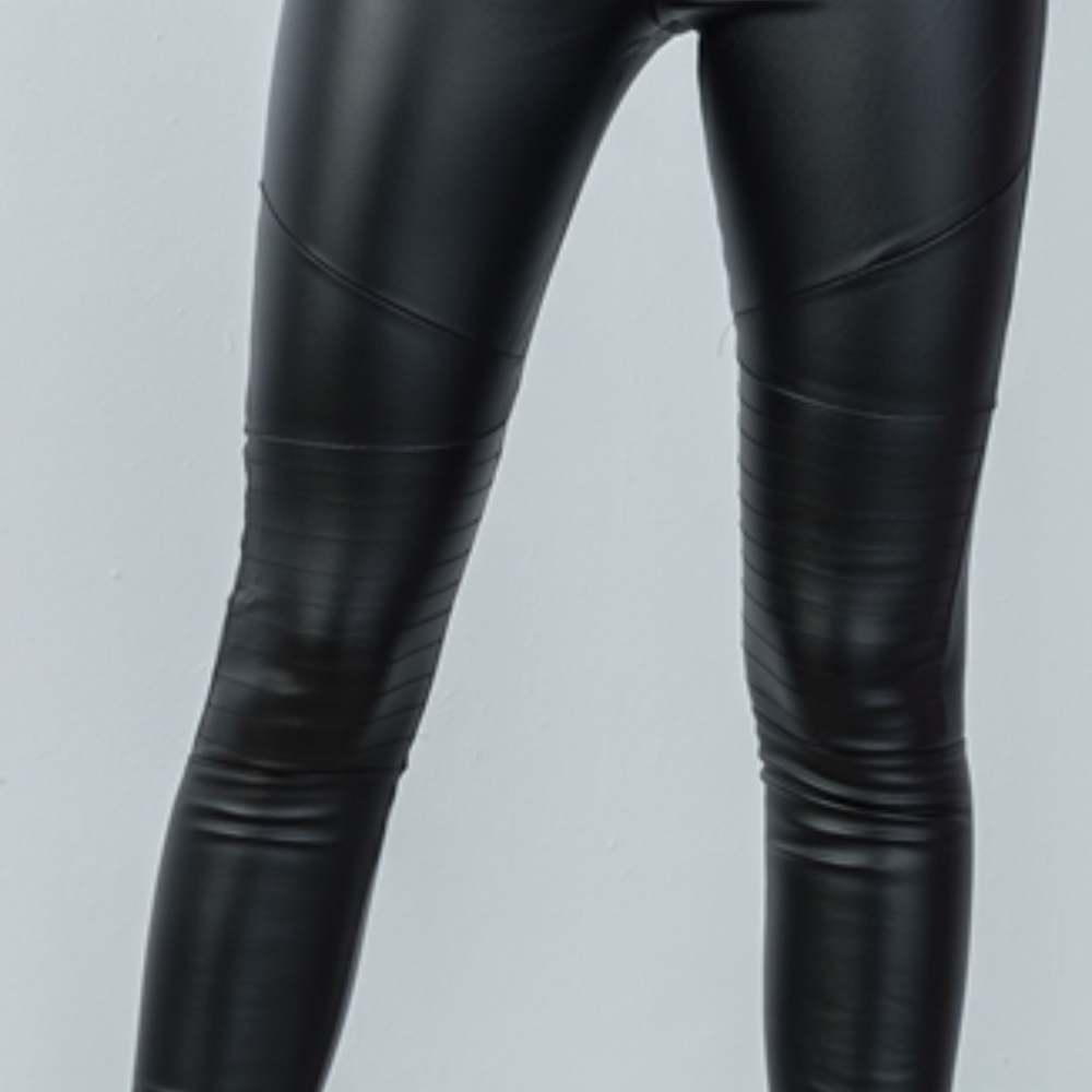 LAST 2 XS! BLACK  ZIPPER MOTO FAUX SKINNY LEGGING - Picture 4 of 7